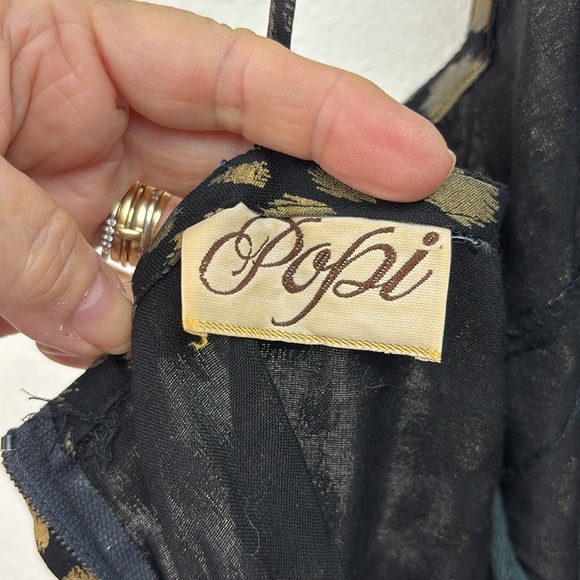 80s vintage Popi brand. Disco streetwear crop leg jumpsuit gold cheetah spots. - Picture 11 of 11